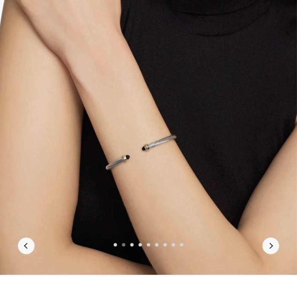 David Yurman Silver Cable Cuff Bracelet with Black Onyx End Caps